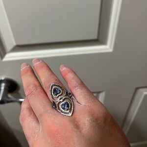 Rarities by Carol Brodie Tattoo double heart tanzanite and white zircon ring